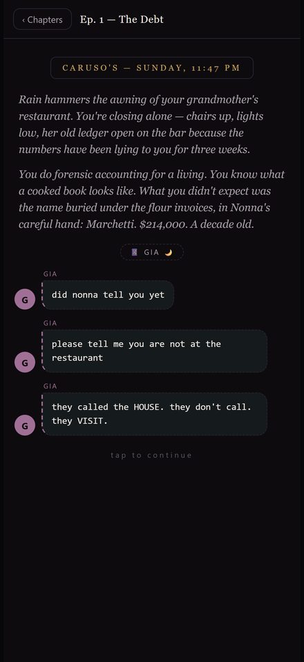 Omerta gameplay — late-night text messages from the family