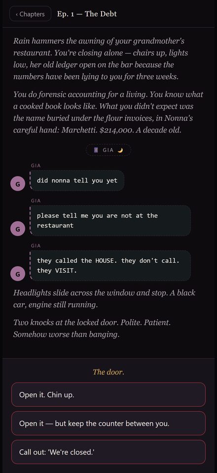 Omerta gameplay — choosing your reply at a turning point